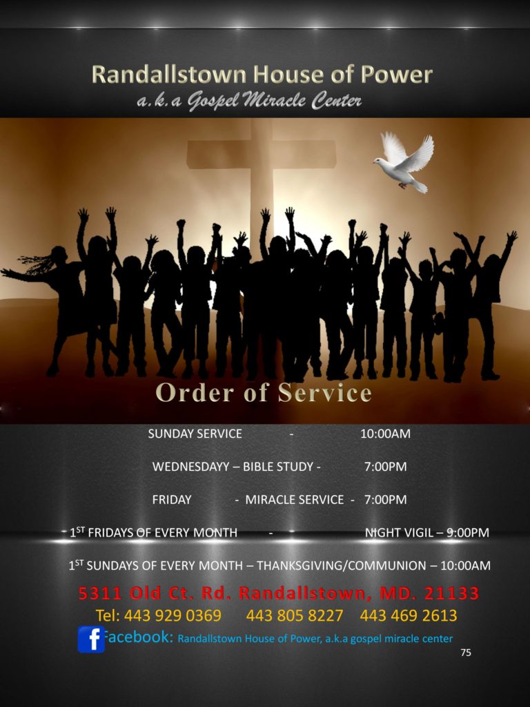 RANDALLSTOWN HOUSE OF POWER ORDER OF SERVICE
